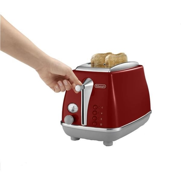 Leivänpaahdin DELONGHI ICONA CAPITALS 2 viipaletta - 900W - 3 toiminnon leivänpaahdin - Sisältää leivonnaisten lämmitysominaisuuden - Punainen