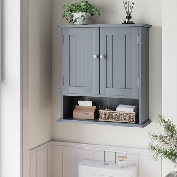 Kylpyhuonekaappi - MUVOE - Seinähylly - Vesitiivis MDF - 54.6L x 19.8W x 60H cm - Harmaa