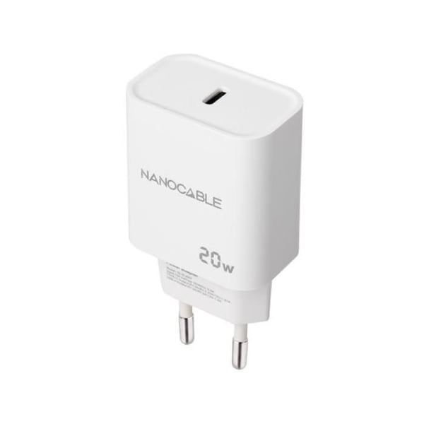 USB-C PD 20W-laddare - NANO CABLE - Vit - Universell - 1 port - 52 g