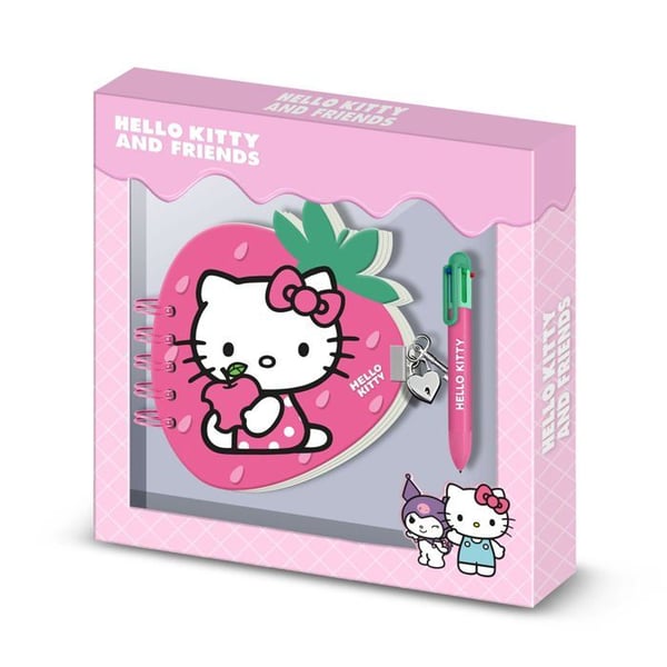 Papper - KARACTERMANIA - Hello Kitty Jordgubbe - Dagbok Jordgubbe - Penna 6 Färger - Barn