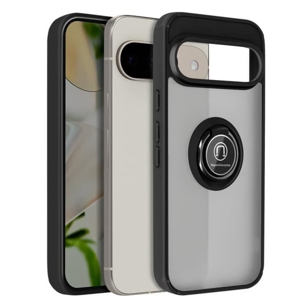 Skyddsfodral för Google Pixel 9 och Pixel 9 Pro med svart videoställ.