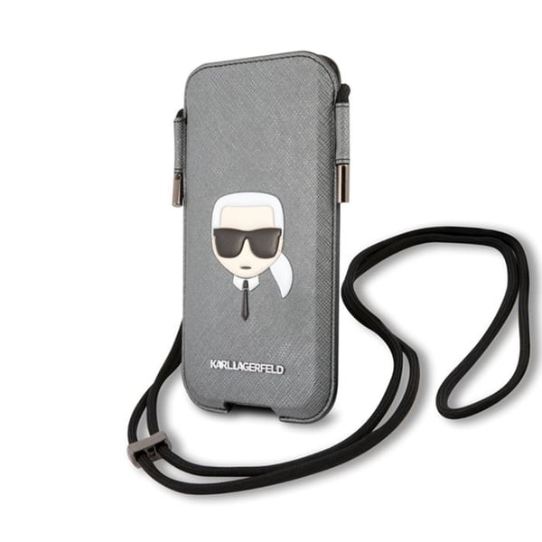 Pochette för Smartphone 6.1 tum med Saffiano Snöre Modell Karl Head Karl Lagerfeld Grå