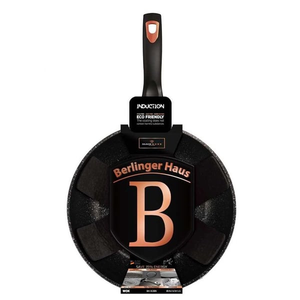 Wok - Sort Rose - Marmorbelægning - Støbt Aluminium - Turbo induktion - 28 cm