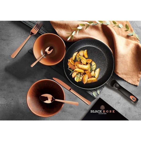 Wok - Sort Rose - Marmorbelægning - Støbt Aluminium - Turbo induktion - 28 cm