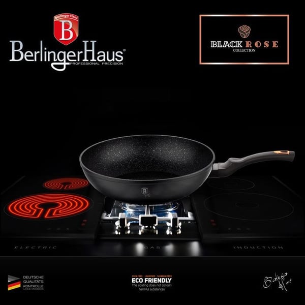 Wok - Sort Rose - Marmorbelægning - Støbt Aluminium - Turbo induktion - 28 cm