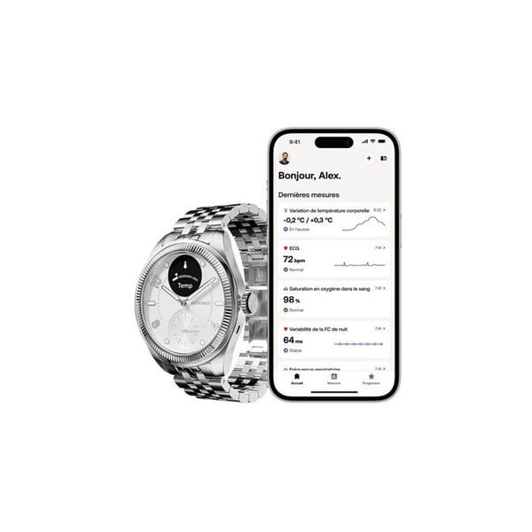 Smarwatch hälsa - WITHINGS - ScanWatch Nova Brilliant - EKG - Temperaturövervakning - Sömn