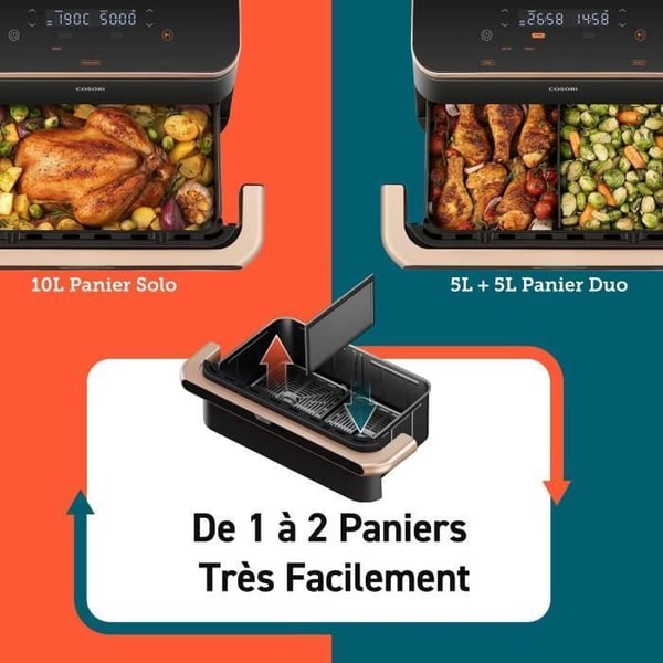 Öljytön friteuse COSORI - Dual Blaze Twinfry Chef Edition - Kapasiteetti 10L - 6 ohjelmaa - 2800W - Musta