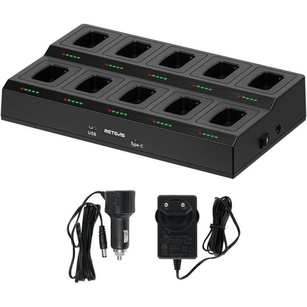 Retevis H777 Laddare 10 Platser, Walkie Talkie Laddare, 6 Laddningsskydd, Laddningsbas för H777 H777H H777D