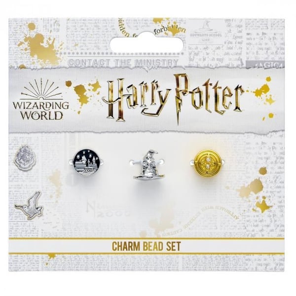 Set med Harry Potter-pärlor, Hogwarts-hatt och snurrande set med Harry Potter-pärlor.