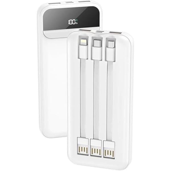 Universal External Battery Power Bank 10 000 mAh Snabbladdning 22,5 W (3 kablar) Vit