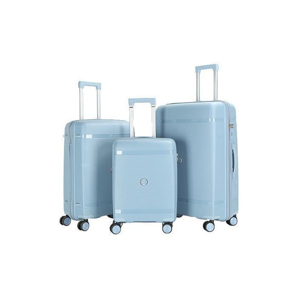 Set med 3 koffertar i bruståligt polypropylen | CELIMS koffertar | TSA-lås | Storlekar 55+65+75 cm | 8 hjul 360 | Pastellblå