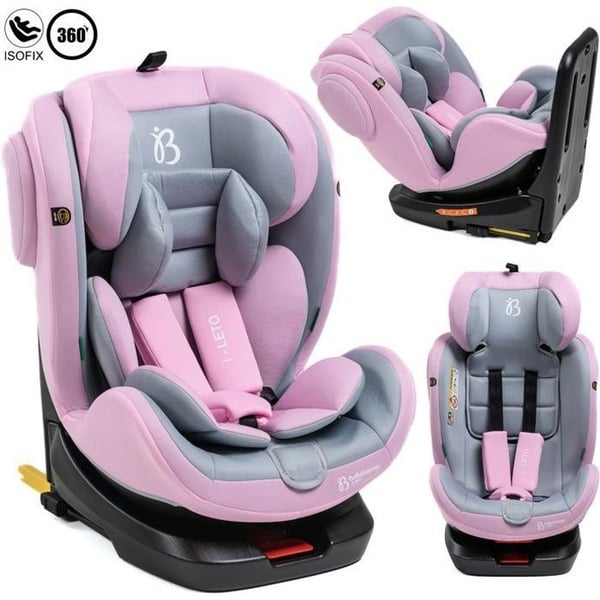 BEBELISSIMO - Isofix bilbarnstol - 360° vridbar - 40-150cm - 0-36kg - i-size - Leto - rosa - sidoskydd