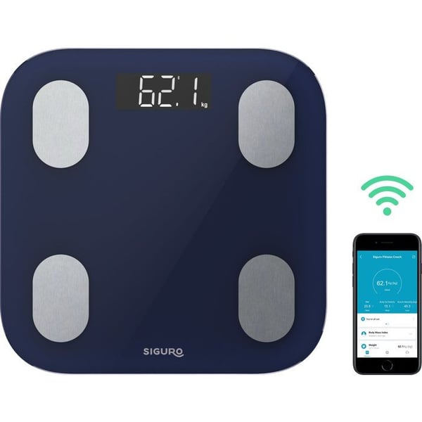 Personvåg - SIGURO - SC-S240D - Kapacitet 180 kg - Bluetooth 4.0 - 12 användare
