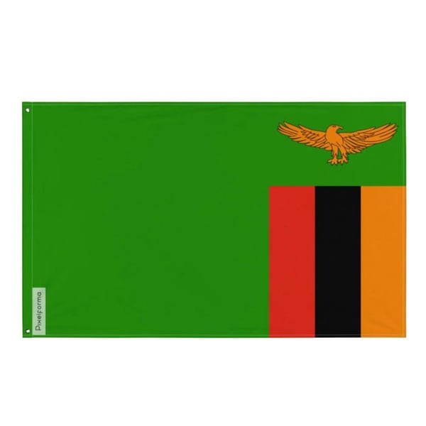 Zambias flagga – 64 x 96 cm – Hållbar polyester – 2 metallöglor – Inomhus-/Utomhusbruk – Pixelforma