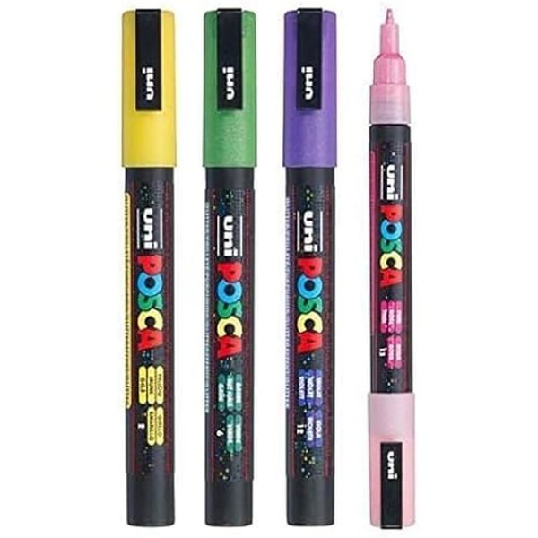Målarstift - UNI Posca - PC 3M Sparkling - Set om 8 - Fin spets - 8 glittriga färger