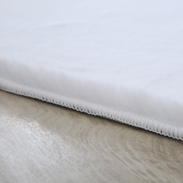 Ayyildiz Modern design matta Vit 160 cm rund lång lugg, Enfärgad, för Vardagsrum, Baksida i bomull