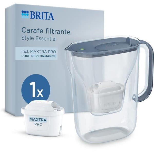 BRITA filtreringskaraff - Style Essential Blå mineral - Kapacitet 2,4L varav 1,4L filtrerat vatten - 1 Maxtra Pro Pure performance-filter