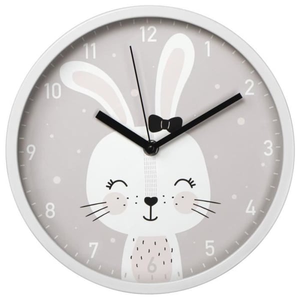 Väggklocka för barn - HAMA - Lovely Bunny - Tyst - Ø 25 cm - Grå