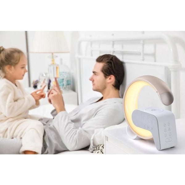 IMMAX LED avkopplingslampa FLAMINGO med QI-laddare, väckarklocka, RGB, USB-utgång, silver