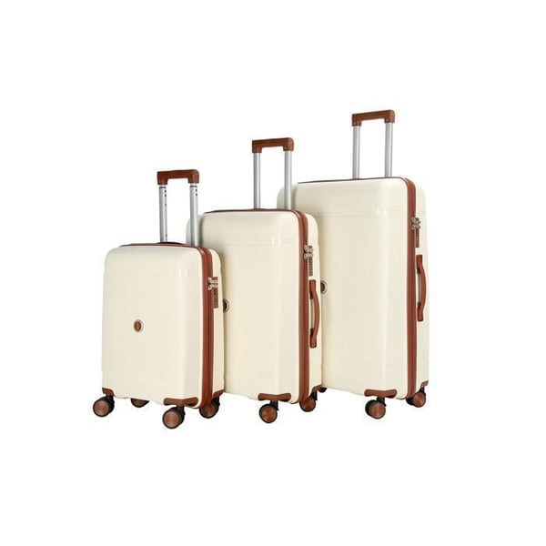 Set med 3 resväskor i okrossbart polypropylen | CELIMS resväskor | TSA-lås | Storlekar 55+65+75 cm | 8 hjul 360 | Kräm