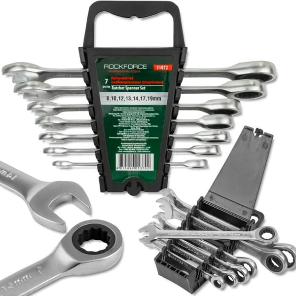 Nyckelset med ögla - ROCKFORCE - RF-51072 - 7 delar (8-19 mm) - Krom-Vanadium Stål CrV - Dubbel funktionalitet