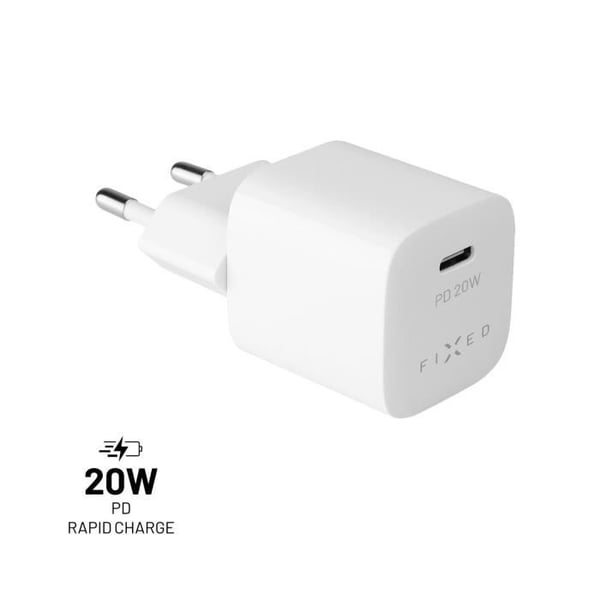 Nätadapter - FIXERAD - Mini - USB-C - 20W - Vit