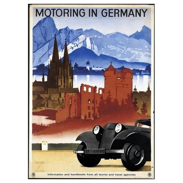 Legendarte - Vintage Motoring In Germany Tourist Poster - Målning, Canvastryck cm. 50x70