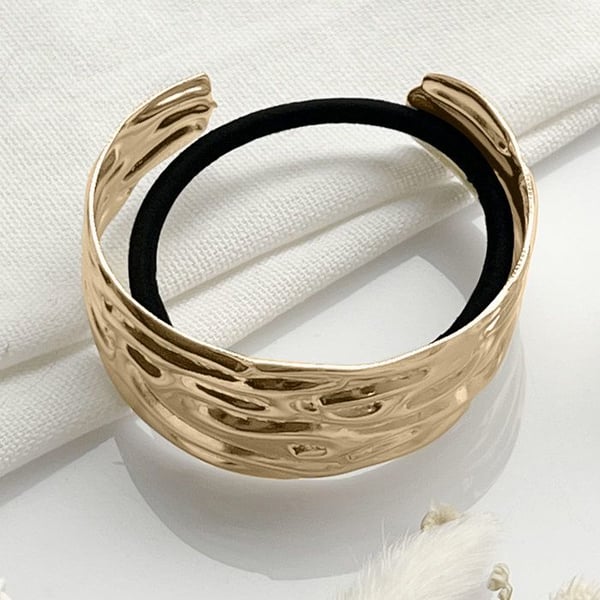 Hårsnodd - AVIZAR - Texturerad Bangle - Guld - Svart - Elegant och Bekväm