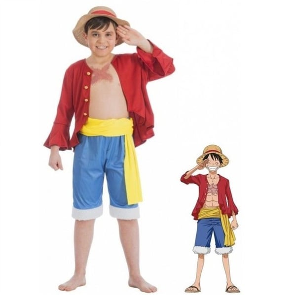 Kostume - CHAKS - Luffy One Piece - 4 dele - 7-8 år - Officiel licens