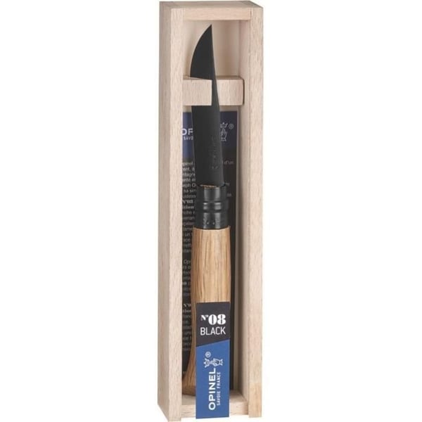 Kniv - OPINEL - N°08 Lyx Ek Svart - Blad 8,5 cm - Rostfritt stål - Trälåda