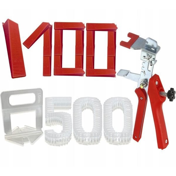 Kit för nivellering av kakel - Utan varumärke - 500 clips 1 5 mm 100 distanser och tänger - Enkel och snabb montering