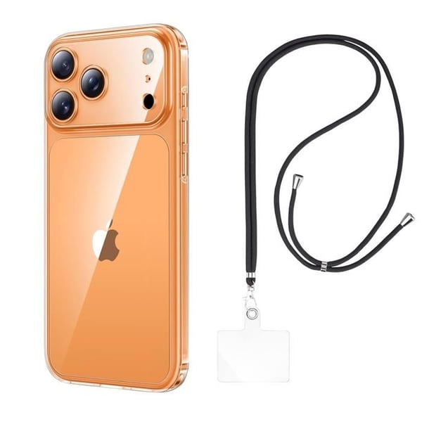 Pack skal och nackband för iPhone 17 PRO MAX - Skyddande TPU mjuk transparent universell justerbar snodd svart Phonillico®