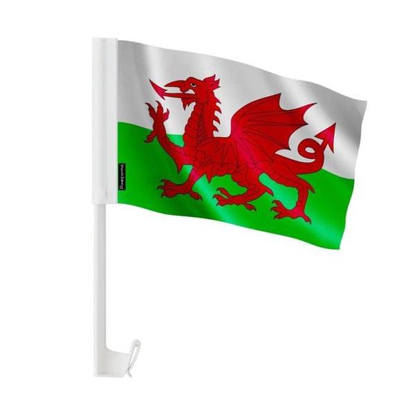 Wales Bilflagga – 14 x 21 cm – Polyester Tyg – Fäste på Fönster – 20 stycken – Pixelforma