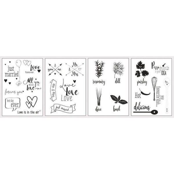Pap. överföring med modeller "Love / Kitchen", 5xA4 överföringspapper + modeller,