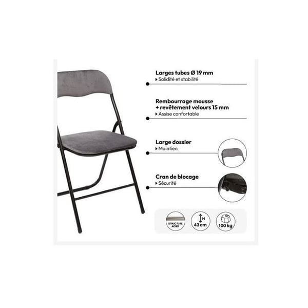 Set med 4 Atmosphera "Easy" sammetsfällbara stolar - Grå