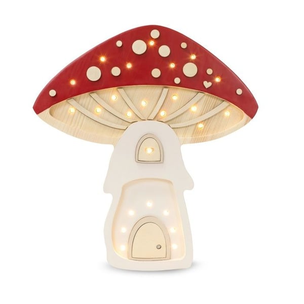 Nattlampa - LITTLE LIGHTS - Röd svamp - Massivt FSC-trä - Inbyggd LED - Fjärrkontroll & timer