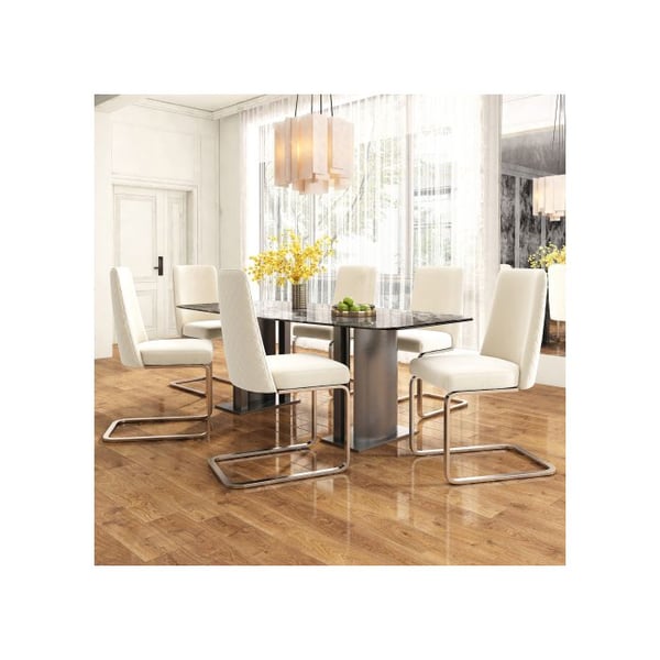 Spisestole - MUVOE - Sæt af 6 - Beige velour - Diamantformet ryg - Metalben