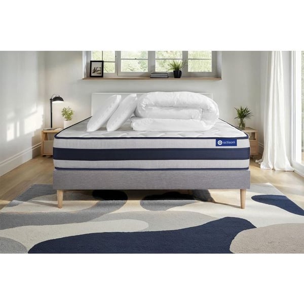 Komplett sängpaket 180x200 cm - Madrass + Sängbotten Grå (i kit) + 2 kuddar + Täcke - Actimemo Erg