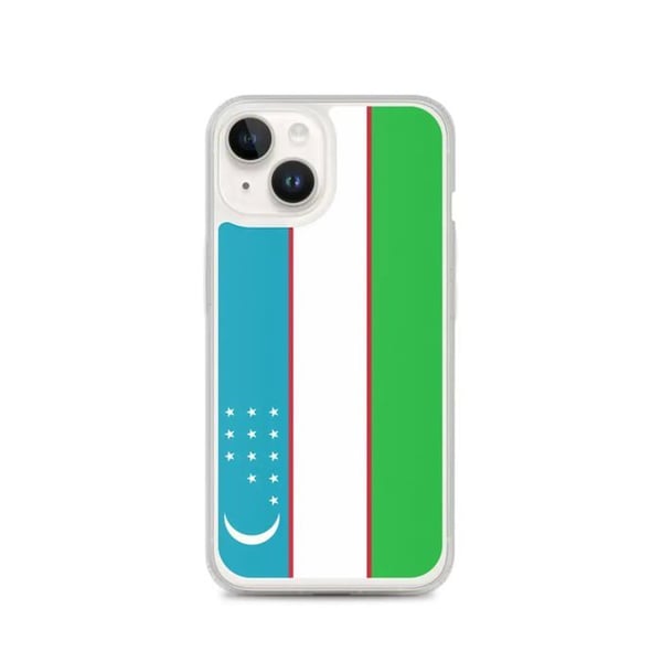 Telefonfodral – Uzbeskiska flaggan – Kompatibel med iPhone 14 – Mjukt skal – Slitstarkt och stöttåligt – Silicone – Pixelforma