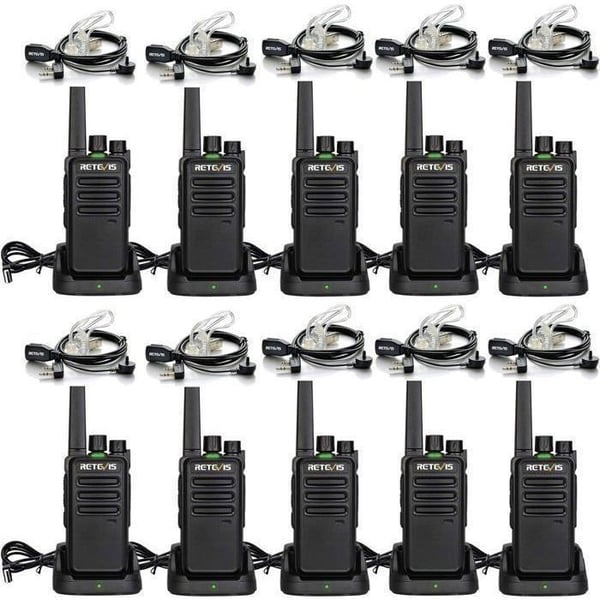 Retevis RT668 Talkie Walkie med Hörlurar, PMR446 utan Licens, VOX Squelch, 16 Kanaler CTCSS/DCS TOT Scan, för Skola Hotell(10Pcs)