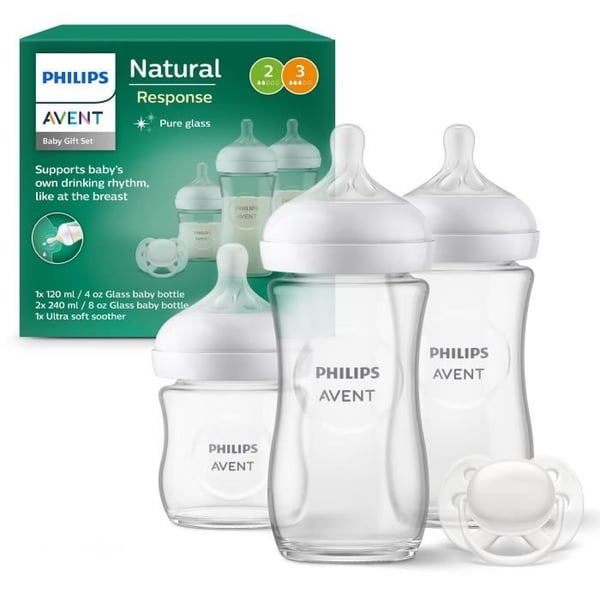 Kit nyfödd - PHILIPS AVENT - Natural Glas 3.0 - Flaskor Glas 120ml + 2 Flaskor 240ml + Ultra Mjuka Nappar 0-6M
