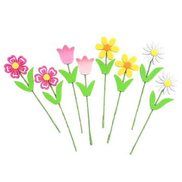 Utsmyckning Blommor på stjälk - filt - 8 stycken - H 12 cm
