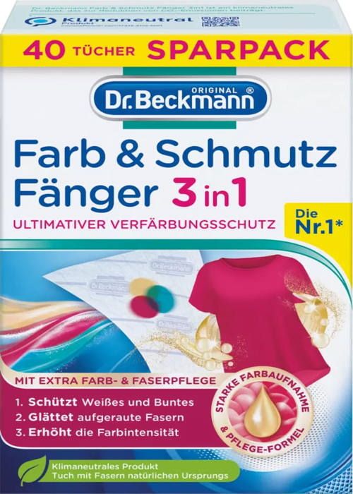 Dr. Beckmann Anti-Couleur Paket med 40 Färgfångande Wipes 3 i 1 - Skyddar och Intensifierar Färger, Återvinningsbar