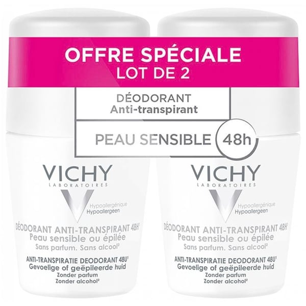 Vichy Deodorant Antiperspirant Känslig Hud 48h Roll-On Paket med 2 x 50ml