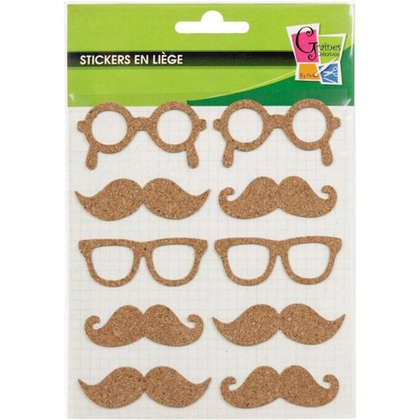 Graine Créative - Korkklistermärken Mustasch 10 stycken