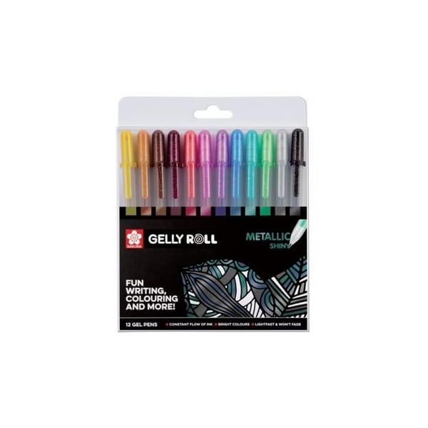 Set med 12 gelpennor - Sakura - Gelly Roll Metallic Shiny - Assorterande färger - Gelbläck - Ej påfyllningsbar