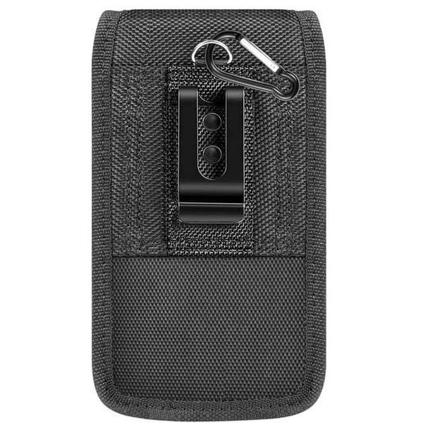 Vertikal smartphone nylon bälte väska med klämma och karbinhake storlek L svart