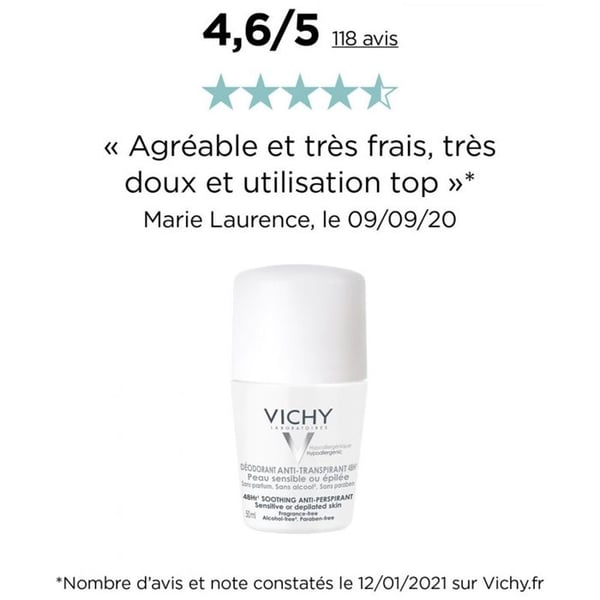 Vichy Deodorant Antiperspirant Känslig Hud 48h Roll-On Paket med 2 x 50ml