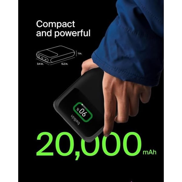 Extern Batteri - Belkin - BoostCharge 20K - 3 USB-C och USB-A portar - Power Delivery 65W - Digital Skärm