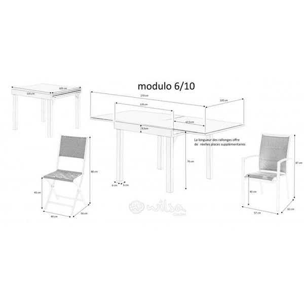 Trädgårdsmöbler Set ModuloWood T 6/10 + F 6 + C 4 Deco Glas Trä Vit Vit Wilsa Garden